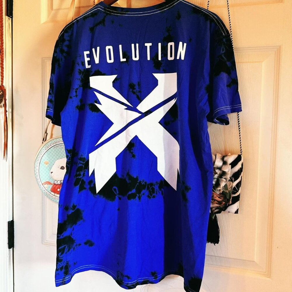Excision merch- blue tye dye evolution tee